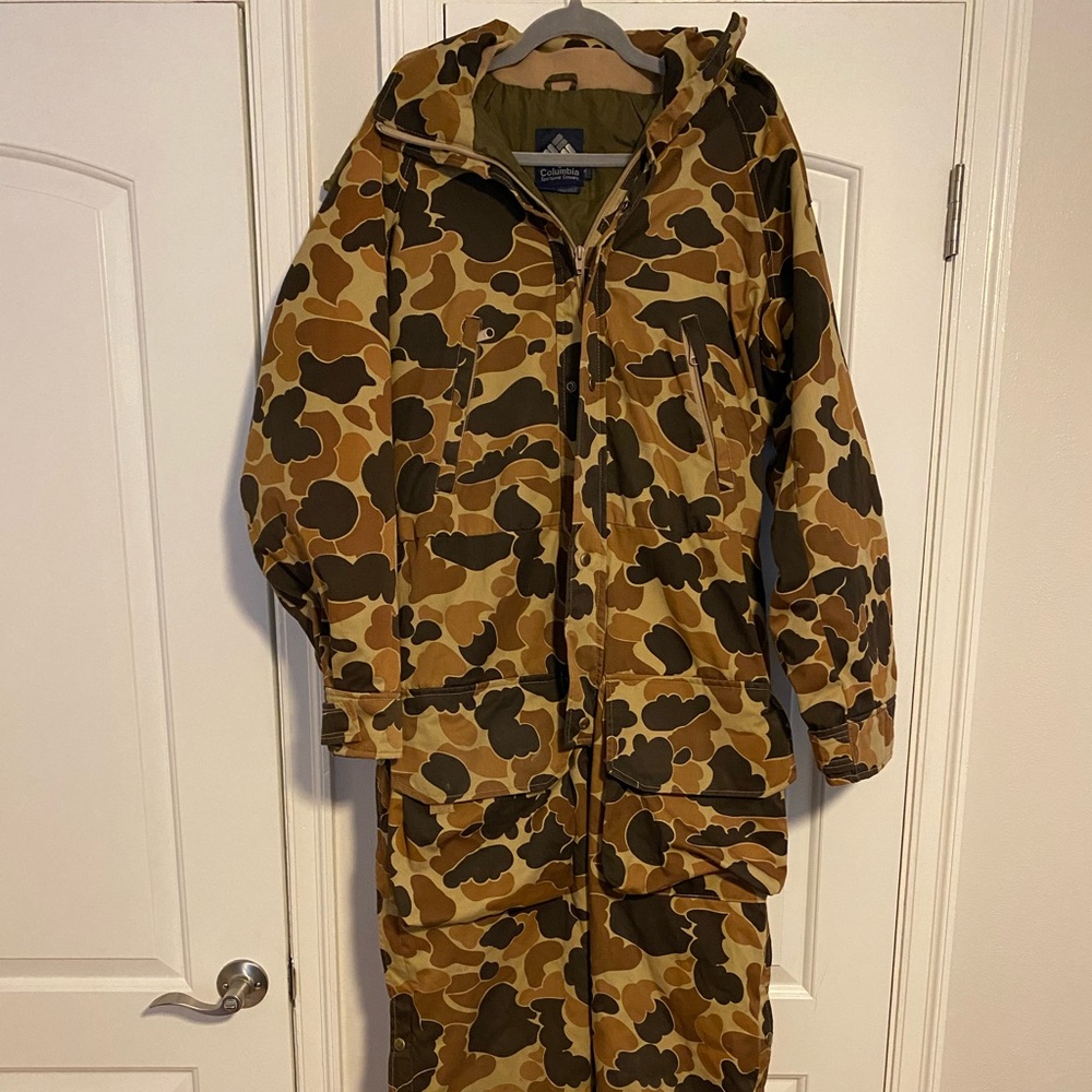 Vintage Columbia camo hunting coveralls